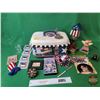 Image 8 : Travel Case w/USA Souvenirs & Memorabilia : Inc. Flag Decal, Bird House, Decor Pieces, etc. (SEE PIC