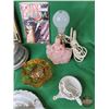 Image 8 : Ladies Grouping : Incl. Vanity Lamp (Missing Shade), Jewellery Boxes, Glass Basket, Framed Photo, Et
