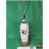 Image 3 : Electric Lamp : Pink & Burgundy Flower Motif (No Lamp Shade) (29"H) (SEE PICS!)  (Listing & Descript