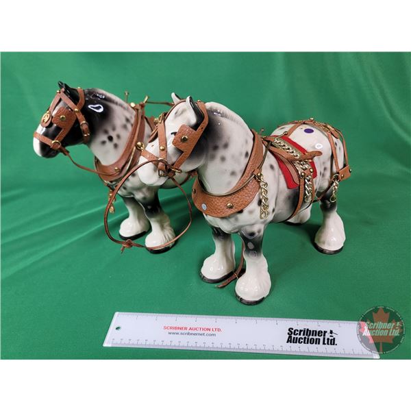 Horse Figurines (2) w/Leather Tack (11"H) (SEE PICS!)  (Listing & Descriptions are a GUIDE ONLY and 