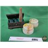 Image 1 : Insulators (4) c/w Wood Insulator Mount & Trinket Box (Trinket Box Measures 4"H) (SEE PICS!)  (Listi