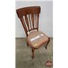 Image 2 : Wood Slat Chair w/ Brocade Seat & Castors (Castors On Front Legs Only) (36-3/4"H) (SEE PICS!)  (List