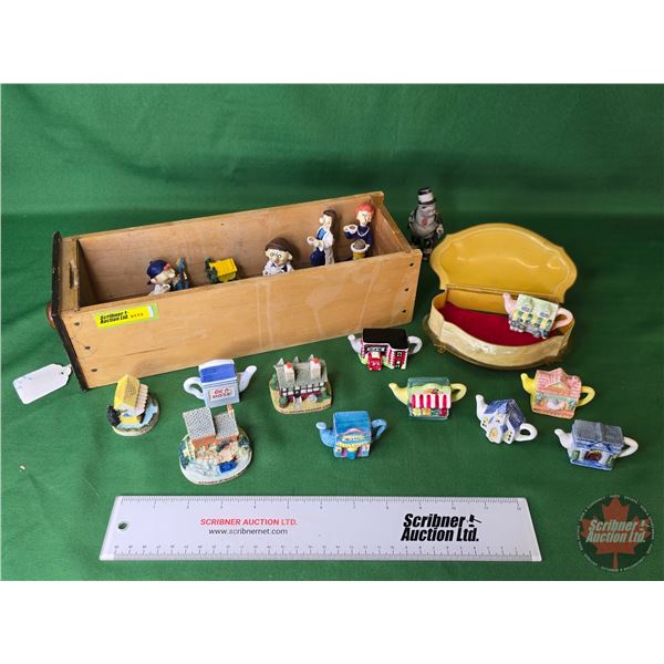 Tea Collector Figurines (17) : Tetley & Red Rose c/w Sewing Table Drawer (SEE PICS!)  (Listing & Des