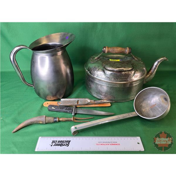 Kettle & Pitcher w/ Kitchen Utensils (Pitcher Measures 9-1/2"H) (SEE PICS!)  (Listing & Descriptions