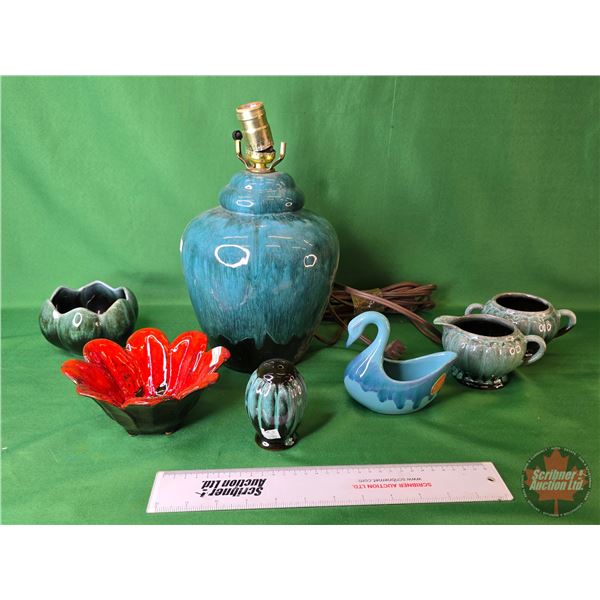 Pottery Collector Group : Blue Mountain Pottery Lamp, Cream & Sugar, & Canuck Pottery Bowl, Etc! (SE