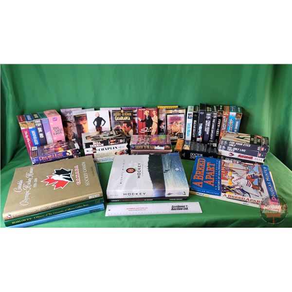 Collection of VHS Movies (37) & Books (7) :  - Seabiscuit - Pearl Harbor - James Bond - Etc!(SEE PIC