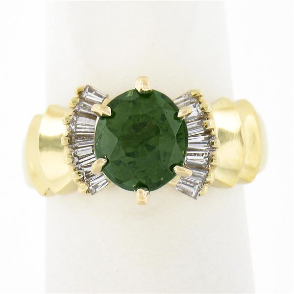 14k Yellow Gold Oval Prong Peridot Tapered Baguette Diamond Side Engagement Ring