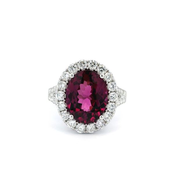Fahsion Pink Tourmaline & Diamond Halo Ring