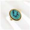 Image 7 : Vintage 14k Yellow Gold Oval Cabochon Bezel Set Turquoise Grooved Cocktail Ring