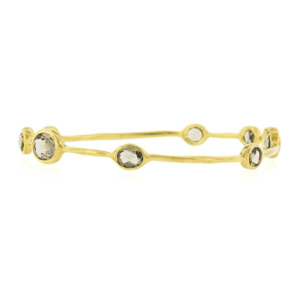 Ippolita 18K Gold 7.5 4.93 ctw Bezel Smoky Quartz Station Slip On Bangle Bracele