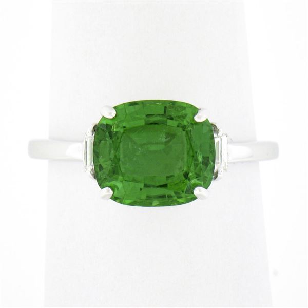 14K White Gold 3.04 ctw Cushion Green Chrome Tourmaline w/ Diamond Accent Ring
