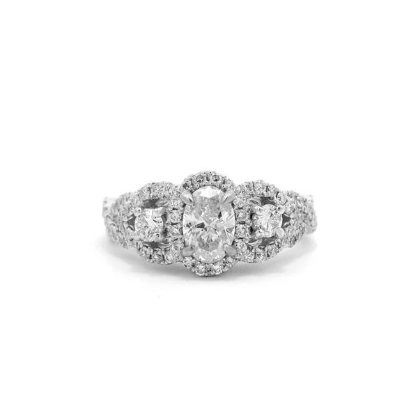 1.37 ctw Diamond Halo Wedding Ring - 14KT White Gold