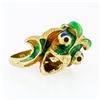 Image 4 : Vintage 18K Yellow Gold Multi Color Enamel Large Dragon or Fish Wrap Band Ring