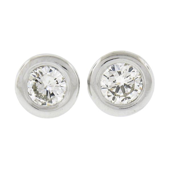 New 14k White Gold 0.26 ctw Martini Bezel Round Brilliant Diamond Stud Earrings