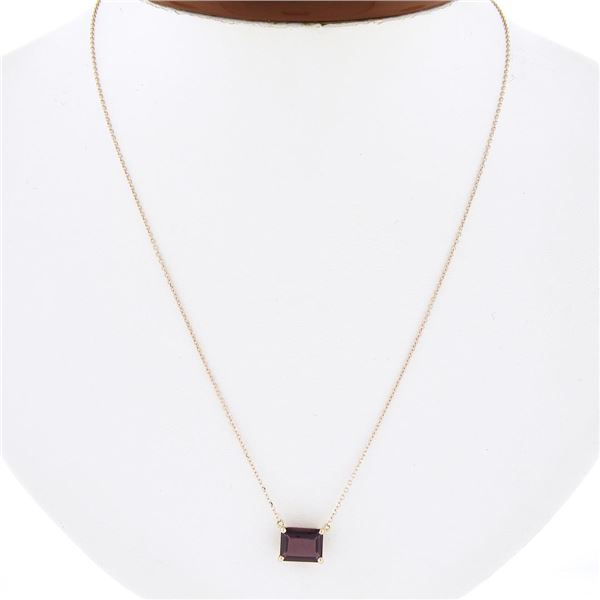 NEW 14k Rose Gold 1.97 ctw Rectangular Step Cut Garnet Solitaire Pendant Necklac