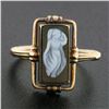 Image 2 : Antique 10k Gold Bezel Rectangular Carved Hard Stone w/ Open Frame Cameo Ring