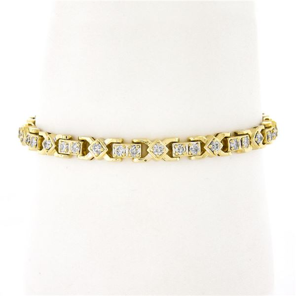 6.5" 14k Yellow Gold 2.30 ctw Prong Set Diamond Covered Polished Link Bracelet
