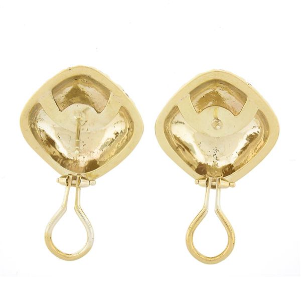 14k Yellow Gold 4.14 ctw Channel Set Diamond Covered Cushion Shape Button Earrin