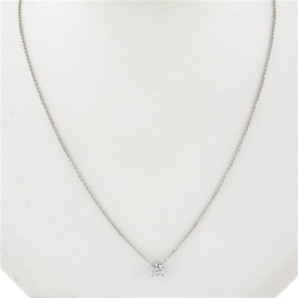New 14K Gold .47 ctw Round Brilliant Diamond Solitaire Pendant w/ Adjustable Cha