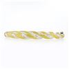 Image 3 : Italian 14K TT Gold 7" Polished & Matte Finish Twist Hinged Open Bangle Bracelet