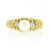Image 4 : 14K Gold Cultured Pearl Solitaire w/ Diamond Open Twisted Wire Work Domed Ring