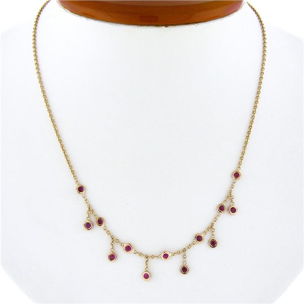 14k Rose Gold 0.80 ctw Round Bezel Ruby w/ Dangle Adjustable Cable Chain Necklac