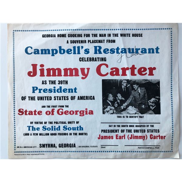 Jimmy Carter signed souvenir placemat. GFA Authenticated