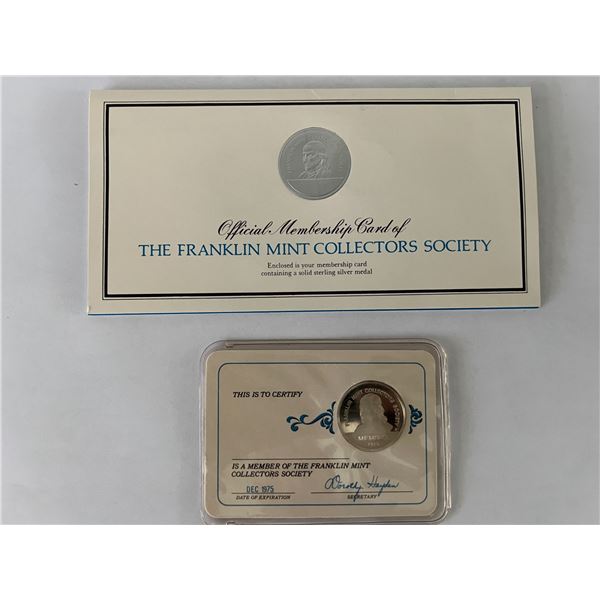 Franklin Mint Collectors Society official membership card and coin