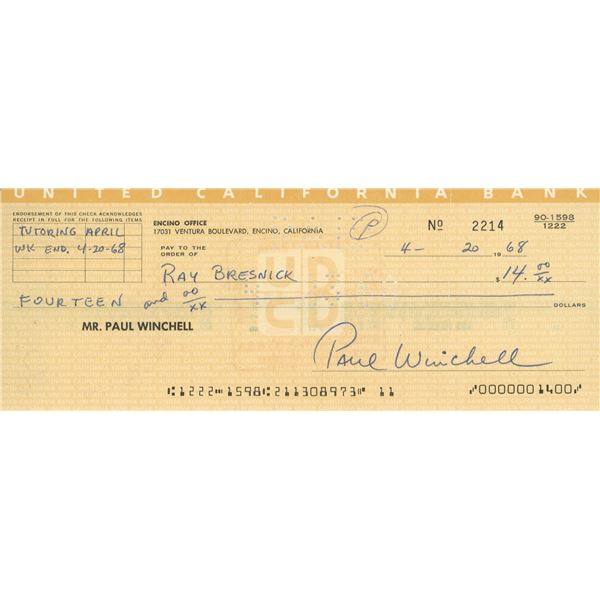 Winnie The Pooh Paul Winchell signed check