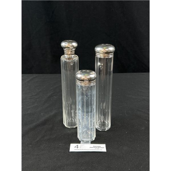 Lot of 3 Glass Perfume Bottles w/ Sterling Silver Lids