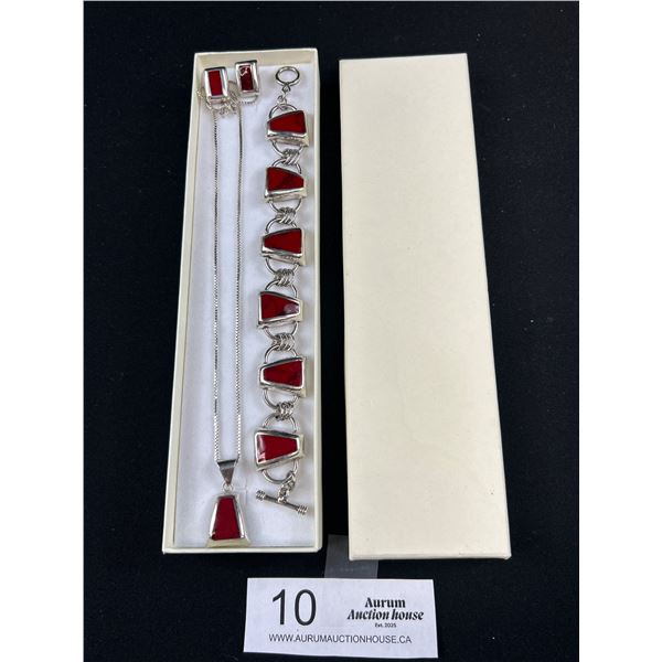 Very Pretty Sterling Silver Necklace, Bracelet and Earring Set