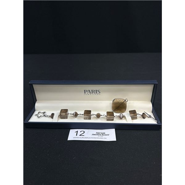 Vintage Mid Century Sterling Silver Bracelet and Pendant Unique Design