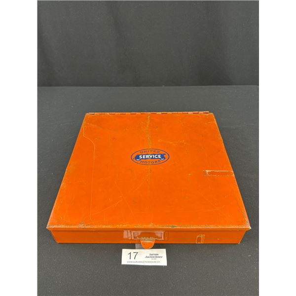 Vintage United Service Motors Metal Parts Box 12" x 12" x 2"