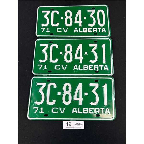 Set of 3 1971 Comercial Vehicle Alberta License Plates