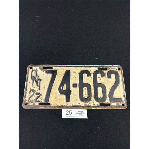 1922 Ontario License Plate