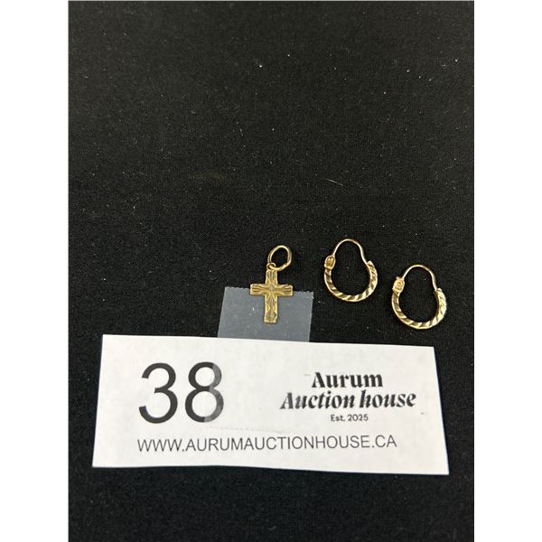 1 gr of 10k Gold Earrings and Cross Pendant
