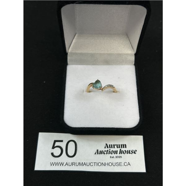 Size 6.5 10KT Gold 2.2gr Ring w/ Light Blue Stone