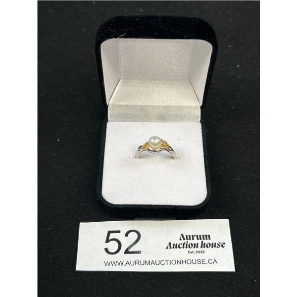 Size 6.5 Sterling Silver Ring w/ Gold Tone w/ Pearl