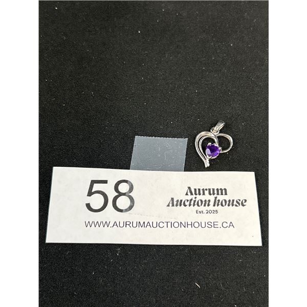 10KT White Gold 0.95gr Heart Pendant w/ Purple Stone