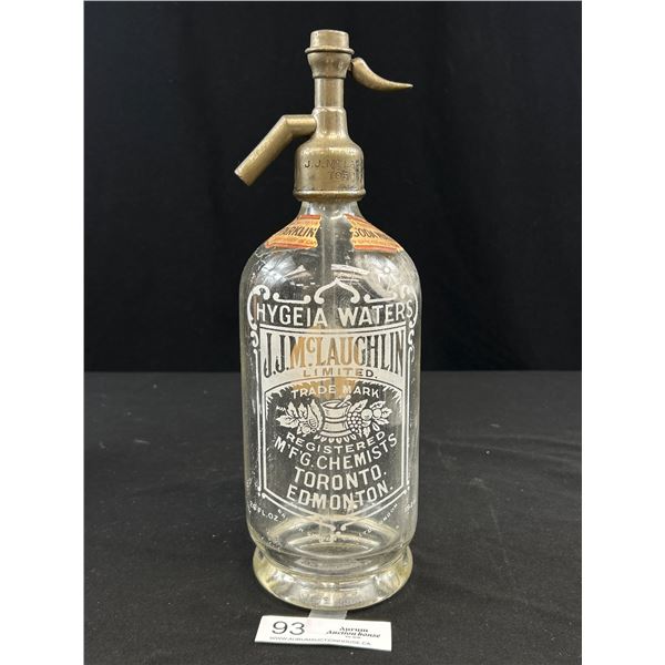 Antique J.J.M Mclaughlin Limited Toronto Edmonton Seltzer Bottle