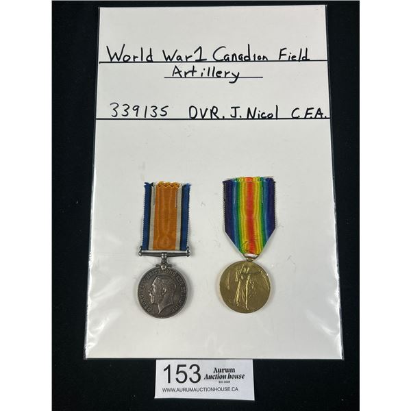 A Pair WW1 Canadian Field Artilary Service Medals
