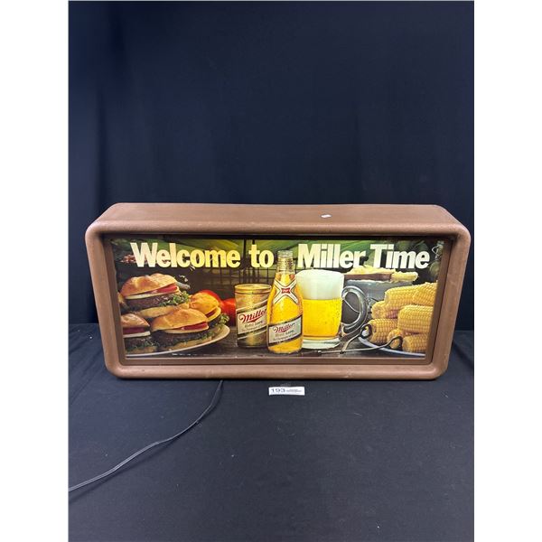 Good Working Order 1960s Light-up Miller Beer Sign 26" Wide 12" Tall 5" Deep