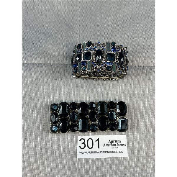 2 Dark Blue Sapphire Glass Stone Stretch Bracelets
