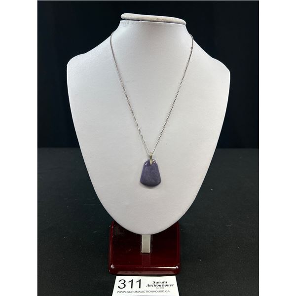 Vintage Sterling Silver Chain w/ Unusual Opaque Stone Pendant Necklace