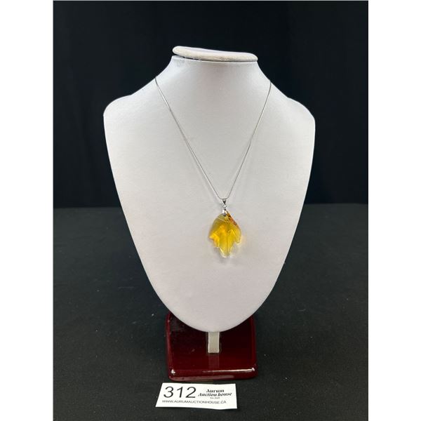 Beautiful Cut Glass Stone Pendant w/ Chain Necklace, Each Marked GP 18K