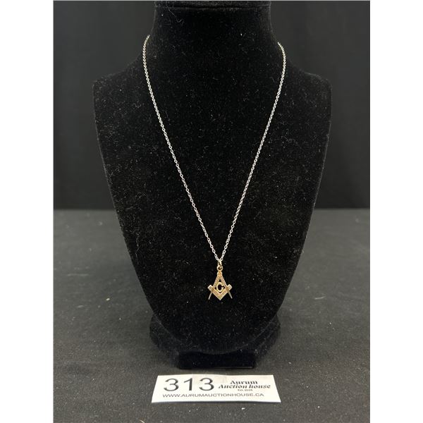 925 Sterling Silver Chain w/ Masonic Pendant Necklace Marked 925