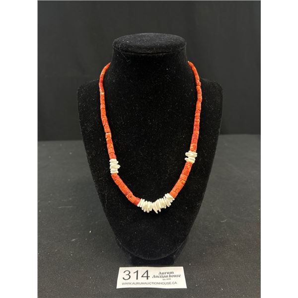 White + Red Coral Necklace