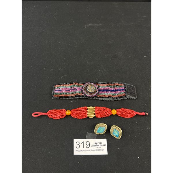 2 Vintag Hand Crafted Bracelets  + Pair of Earrings