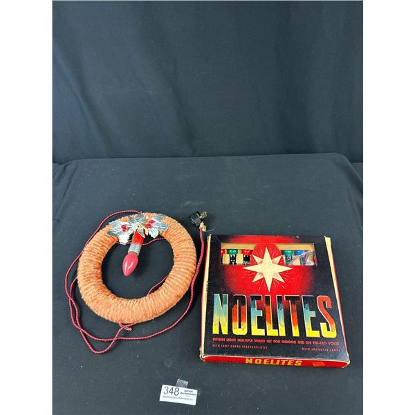 Vintage Noelites Christmas Lights in Original Box + Light Up Wreef