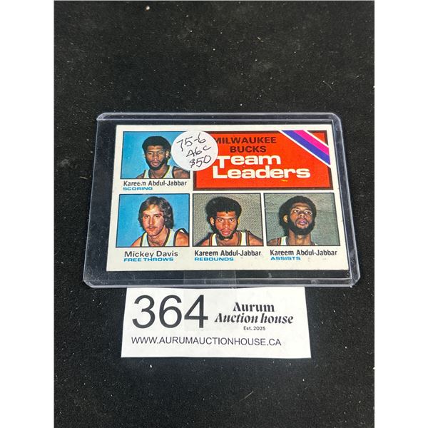 1975,76 Team Leaders, Basketball Trading Cards, Kareem Abdul-Jabbar